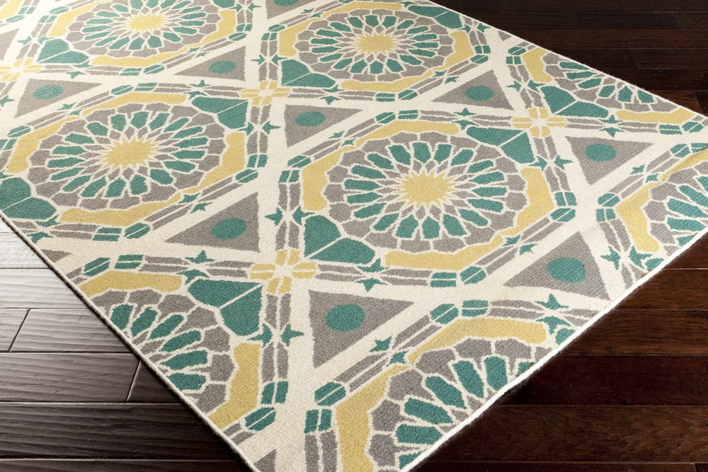 Gaysville Tribal Design Teal And Ivory Hand Knotted Wool Rug - The Rug Decor