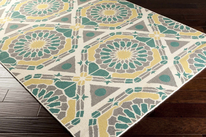 Gaysville Tribal Design Teal And Ivory Hand Knotted Wool Rug - The Rug Decor