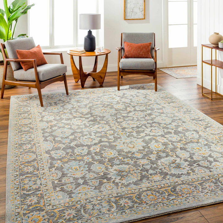 Gefen Traditional Oushak Design Gray And Blue Area Rug - The Rug Decor