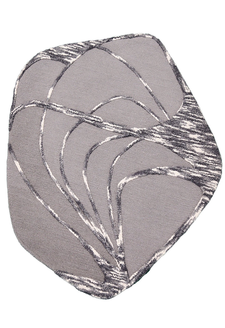 Gem Curved Stripes Gray Hand Tufted 5x5 Wool Area Rug - The Rug Decor