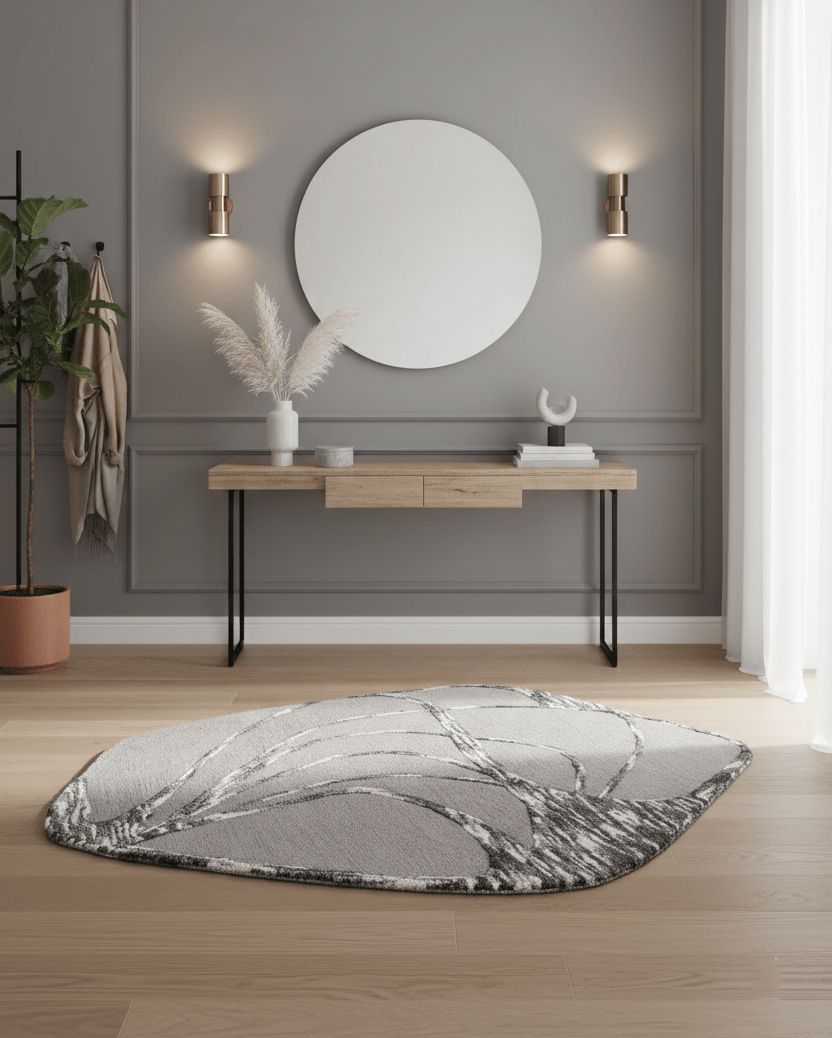 Gem Curved Stripes Gray Hand Tufted 5x5 Wool Area Rug - The Rug Decor