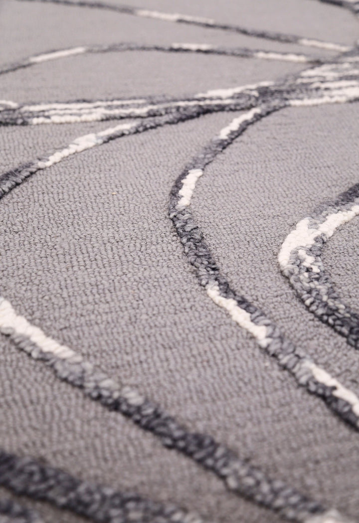 Gem Curved Stripes Gray Hand Tufted 5x5 Wool Area Rug - The Rug Decor