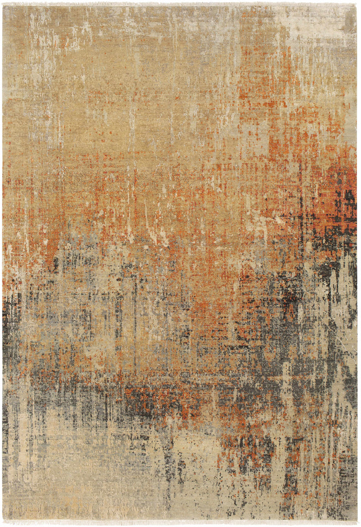 Geneseo Modern Abstract Design Beige Hand Knotted Area Rug