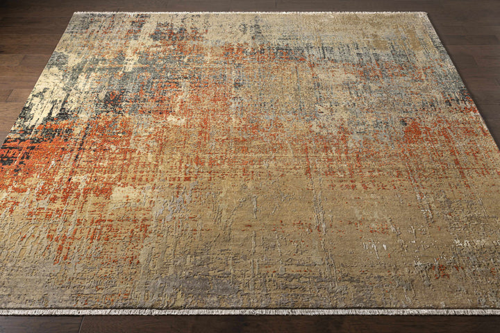 Geneseo Modern Abstract Design Beige Hand Knotted Area Rug