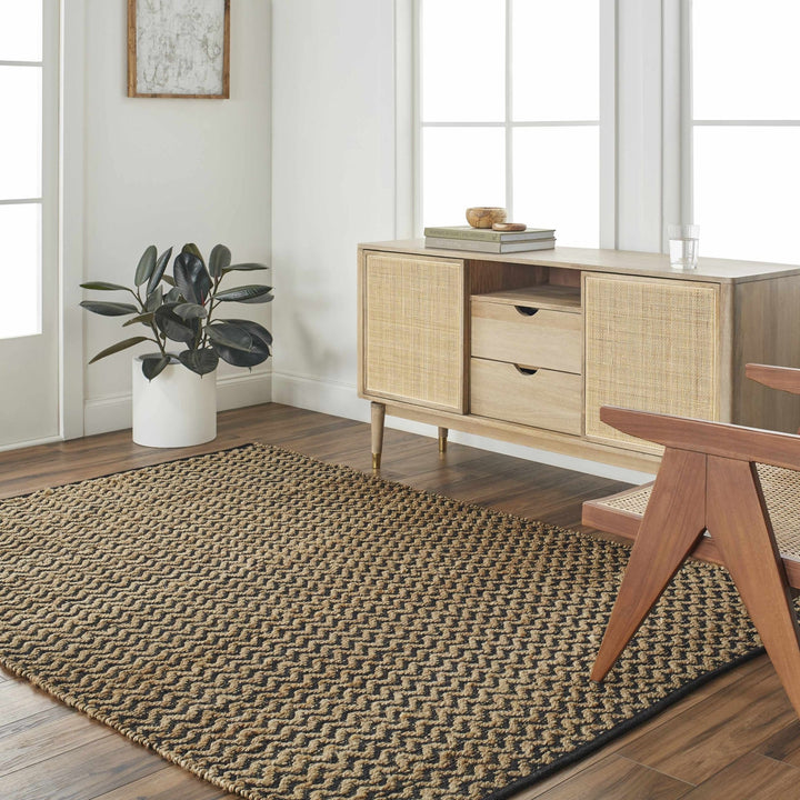 Genna Modern Geometrical Tan And Black Area Rug - The Rug Decor