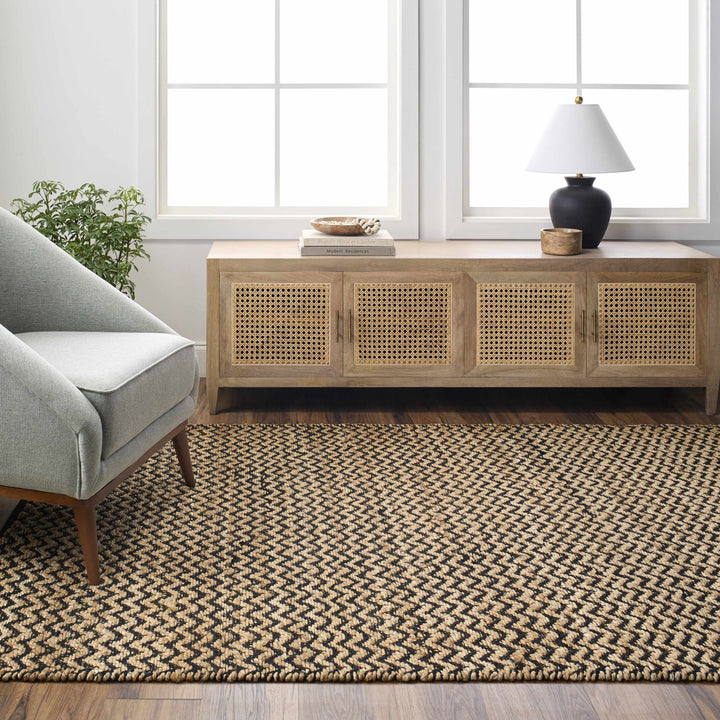 Genna Modern Geometrical Tan And Black Area Rug - The Rug Decor