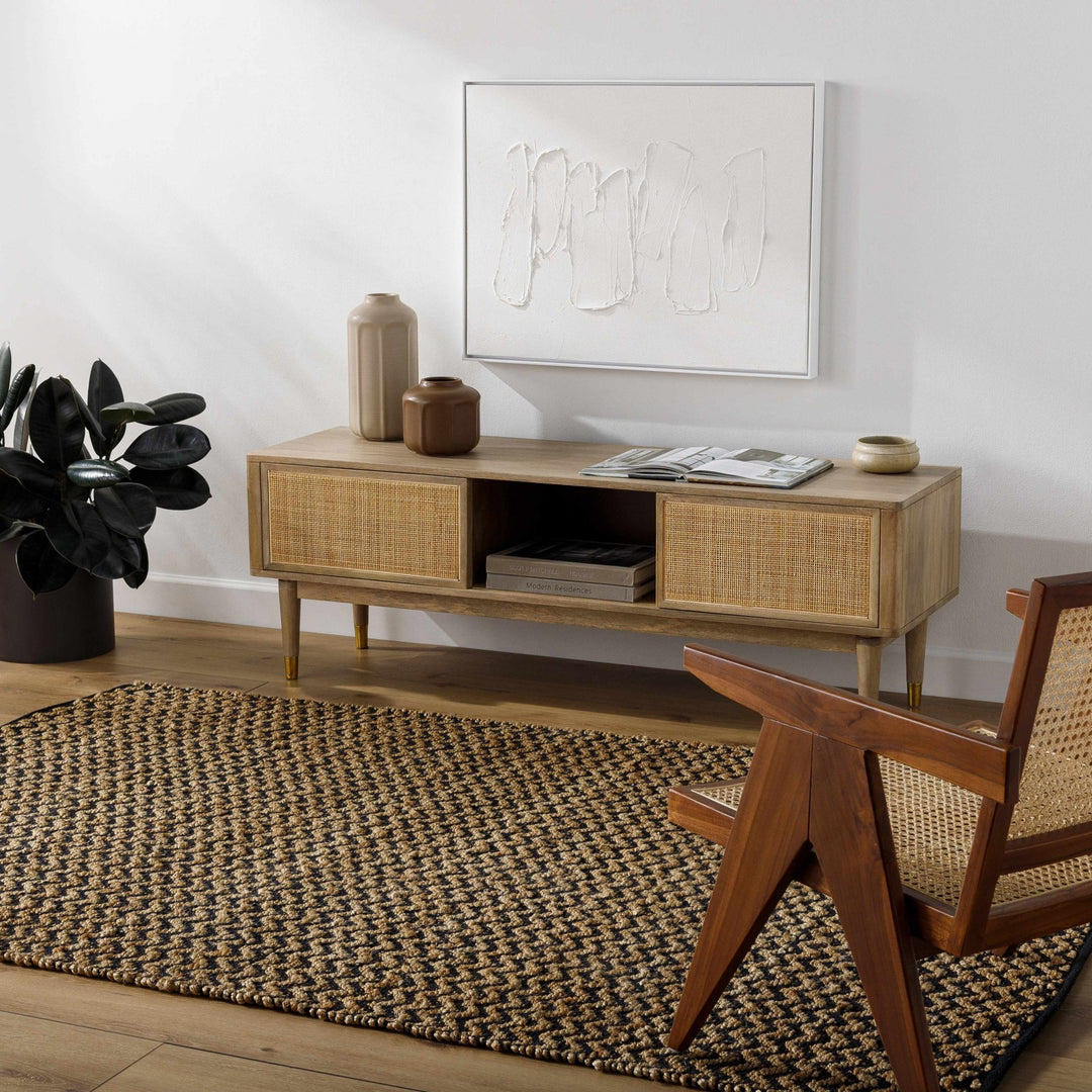 Genna Modern Geometrical Tan And Black Area Rug - The Rug Decor