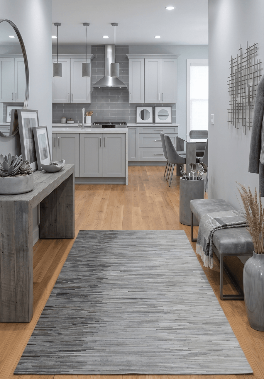 Genuine Leather Stripe Design Handmade Gray and Silver 5x8 Area Rug - The Rug Decor