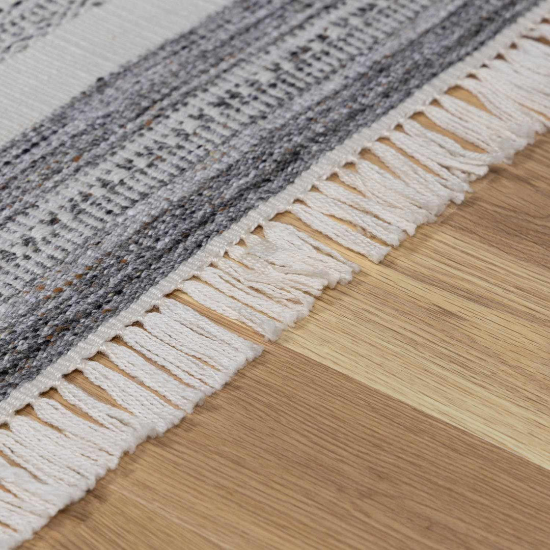 Geographe Modern Stripes Ivory And Charcoal Hand Woven Area Rug - The Rug Decor