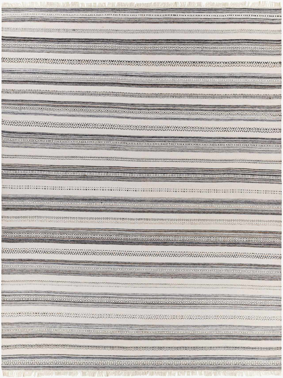 Geographe Modern Stripes Ivory And Charcoal Hand Woven Area Rug - The Rug Decor