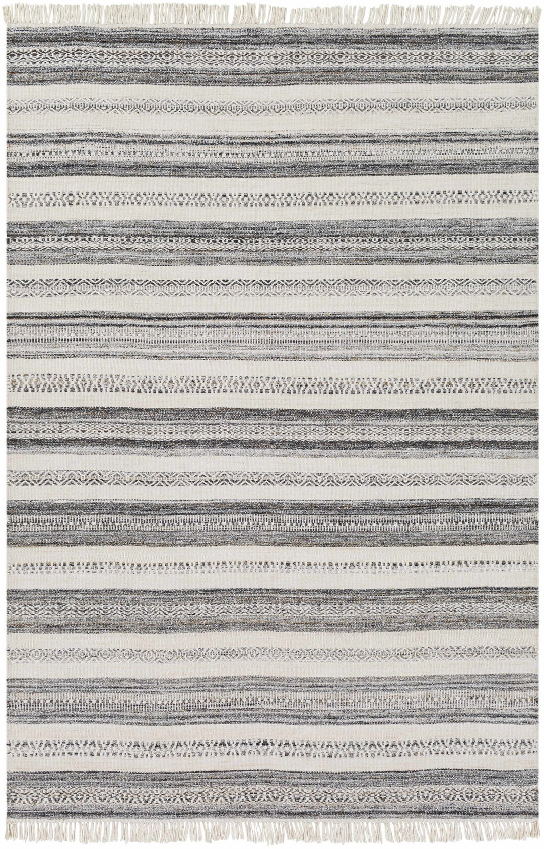 Geographe Modern Stripes Ivory And Charcoal Hand Woven Area Rug - The Rug Decor