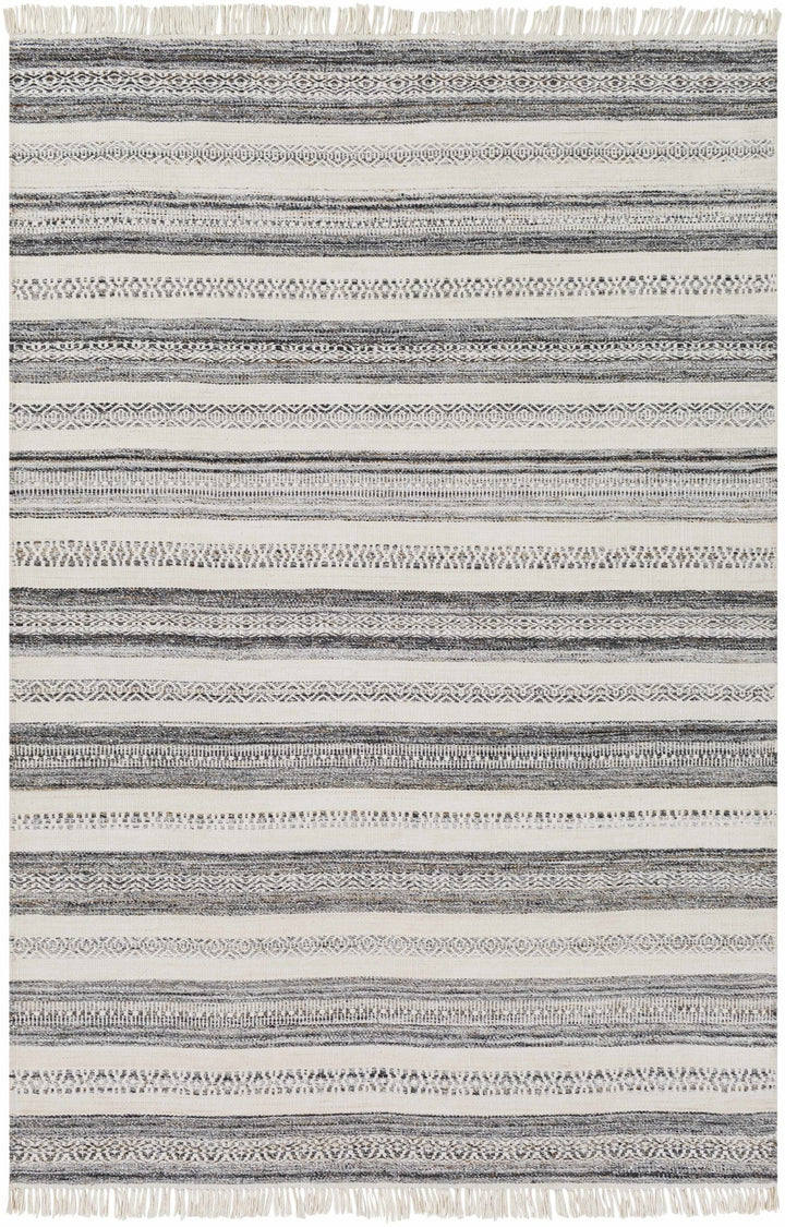 Geographe Modern Stripes Ivory And Charcoal Hand Woven Area Rug - The Rug Decor