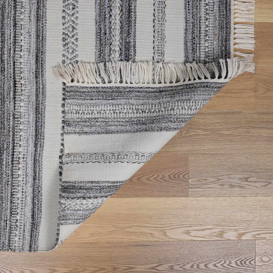 Geographe Modern Stripes Ivory And Charcoal Hand Woven Area Rug - The Rug Decor