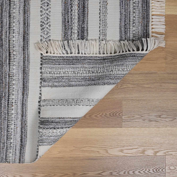 Geographe Modern Stripes Ivory And Charcoal Hand Woven Area Rug - The Rug Decor