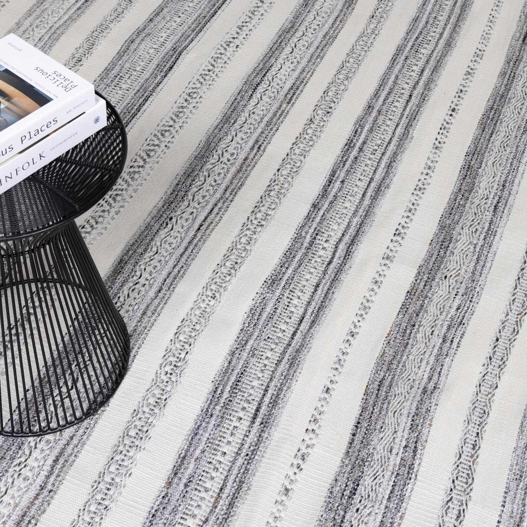 Geographe Modern Stripes Ivory And Charcoal Hand Woven Area Rug - The Rug Decor