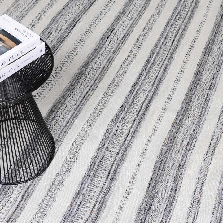 Geographe Modern Stripes Ivory And Charcoal Hand Woven Area Rug - The Rug Decor