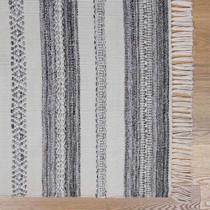 Geographe Modern Stripes Ivory And Charcoal Hand Woven Area Rug - The Rug Decor