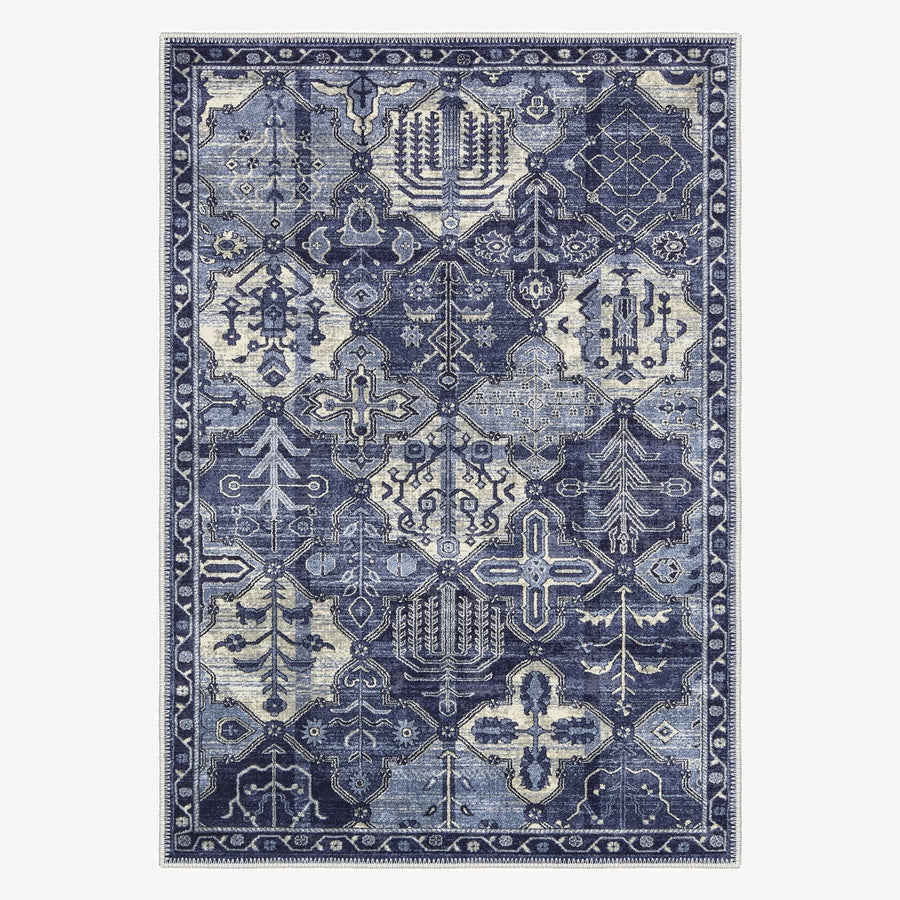 Geometric Patchwork Blue Machine Washable Cotton Area Rug - The Rug Decor