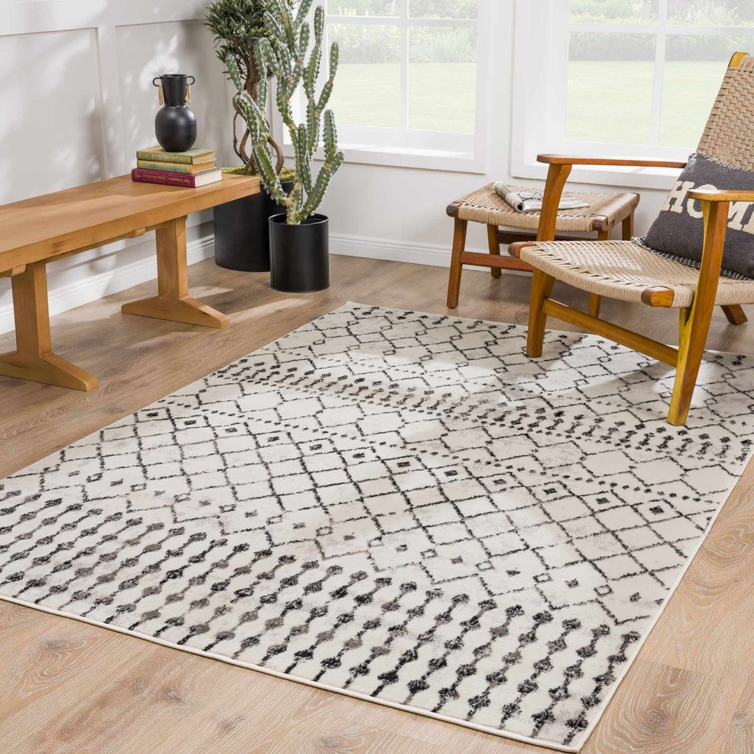 Geometrical chevron design Beige and Charcoal Tribal Trellis Multi Size Area Rug - The Rug Decor
