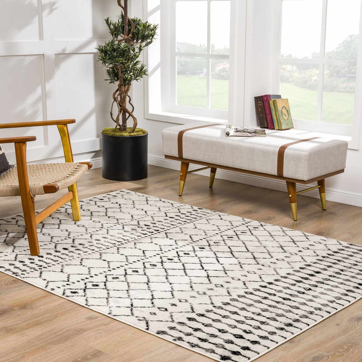 Geometrical chevron design Beige and Charcoal Tribal Trellis Multi Size Area Rug - The Rug Decor
