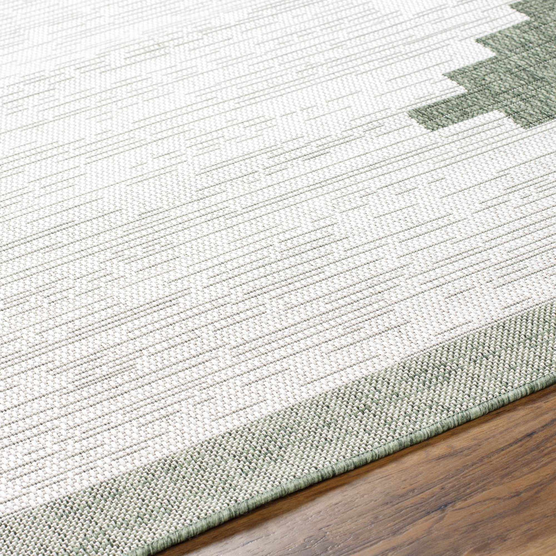 Geometrical Green and Ivory Indoor and Outdoor Multi Size Area Rug - The Rug Decor