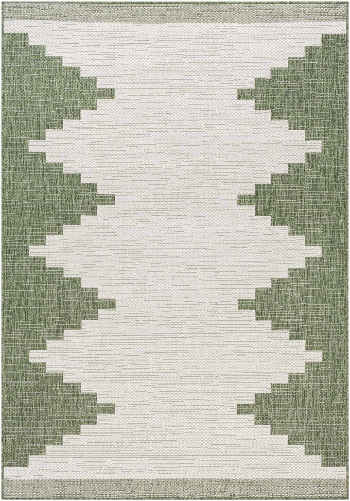 Geometrical Green and Ivory Indoor and Outdoor Multi Size Area Rug - The Rug Decor