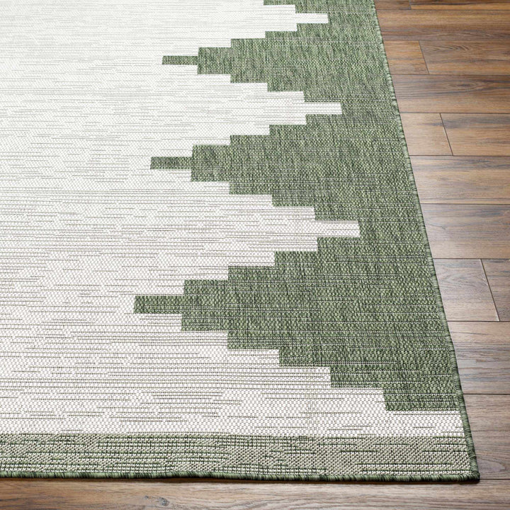 Geometrical Green and Ivory Indoor and Outdoor Multi Size Area Rug - The Rug Decor