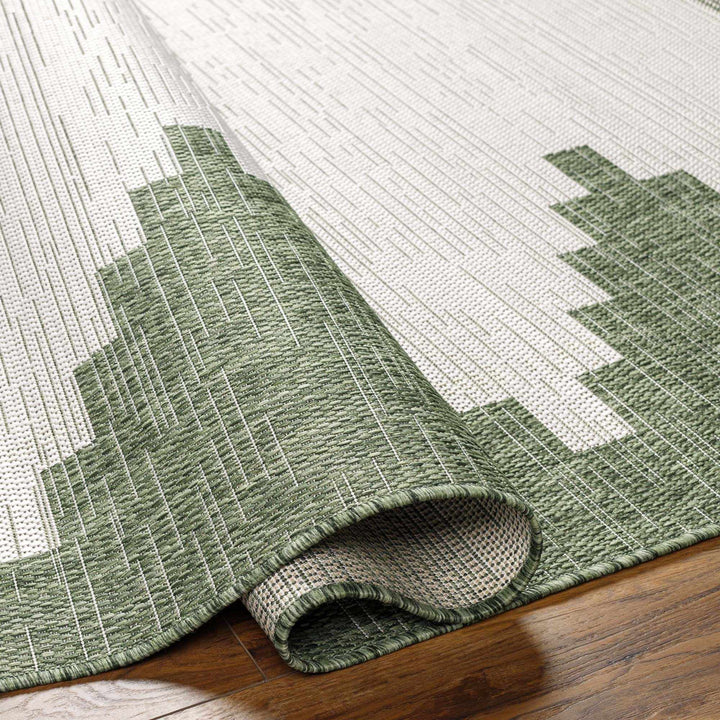 Geometrical Green and Ivory Indoor and Outdoor Multi Size Area Rug - The Rug Decor