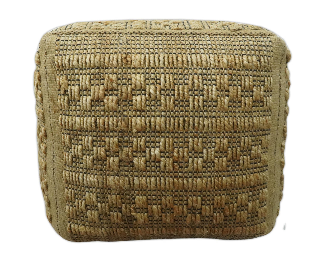 Geometrical Hand Woven Natural Brown and Black Textured jute Pouf - The Rug Decor
