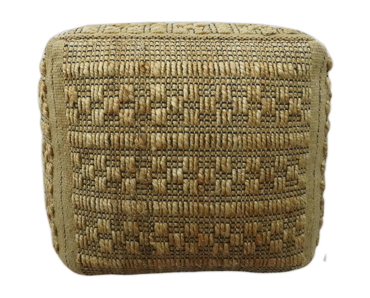 Geometrical Hand Woven Natural Brown and Black Textured jute Pouf - The Rug Decor