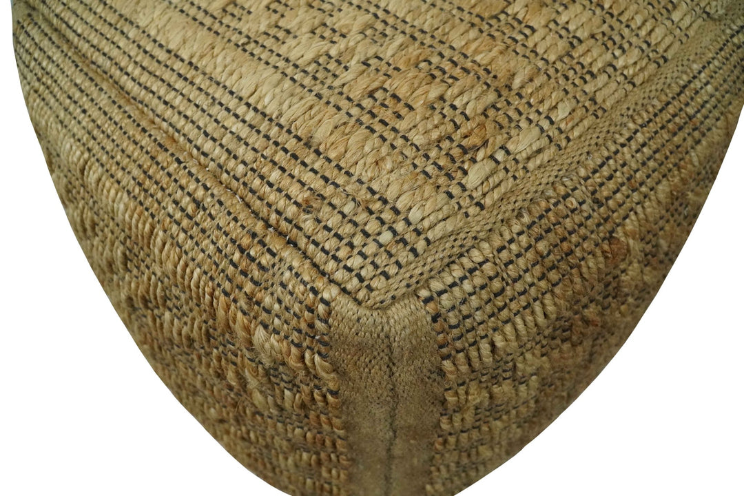 Geometrical Hand Woven Natural Brown and Black Textured jute Pouf - The Rug Decor
