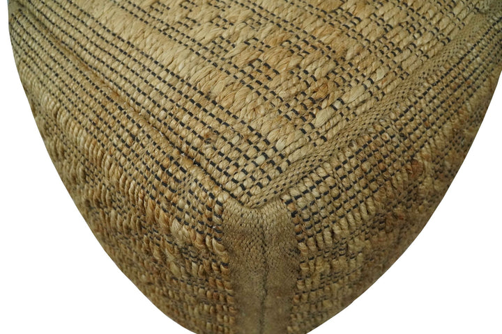 Geometrical Hand Woven Natural Brown and Black Textured jute Pouf - The Rug Decor