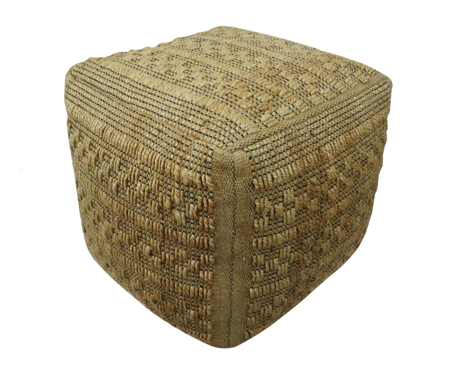 Geometrical Hand Woven Natural Brown and Black Textured jute Pouf - The Rug Decor