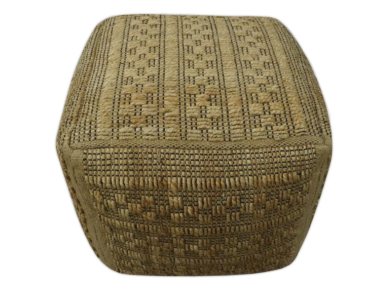 Geometrical Hand Woven Natural Brown and Black Textured jute Pouf - The Rug Decor