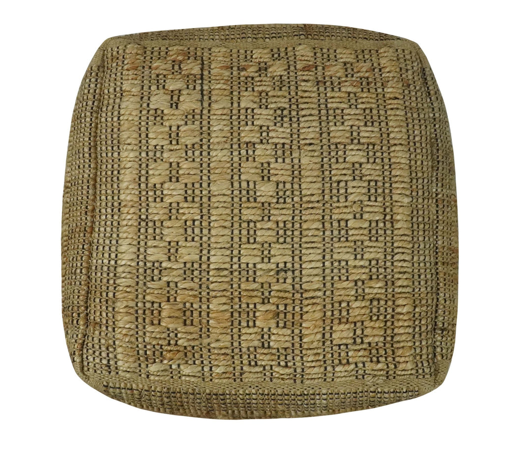 Geometrical Hand Woven Natural Brown and Black Textured jute Pouf - The Rug Decor