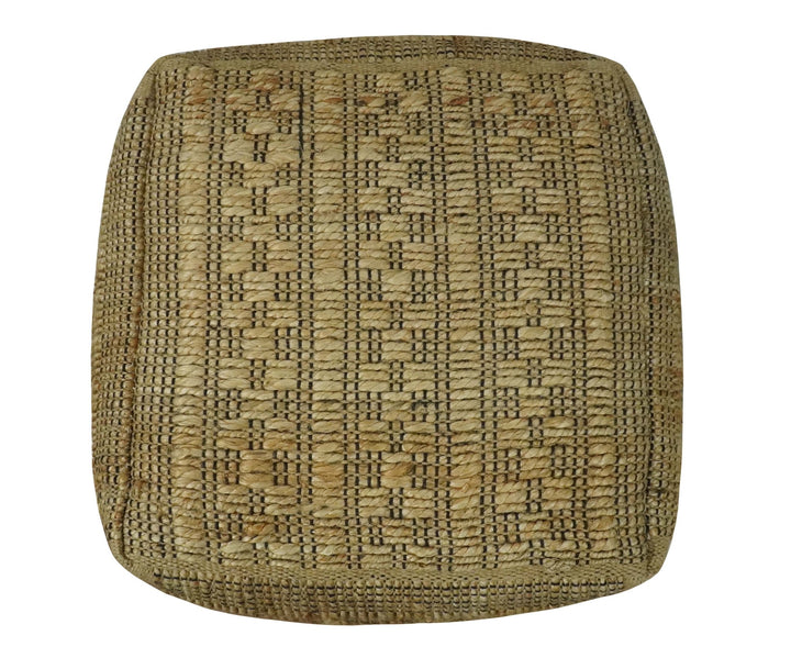Geometrical Hand Woven Natural Brown and Black Textured jute Pouf - The Rug Decor
