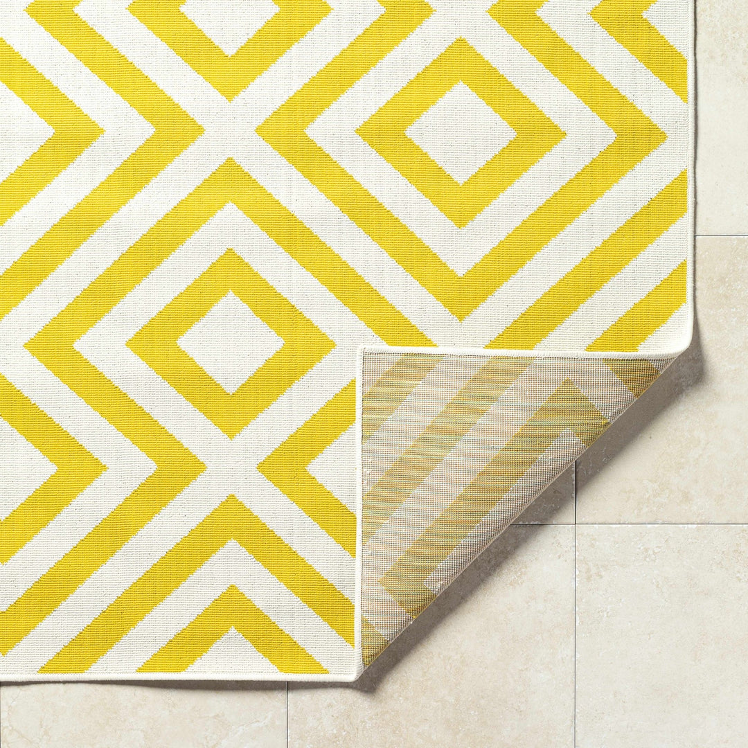 Geometrical Spilsby Yellow And White Machine Woven Outdoor Rug - The Rug Decor