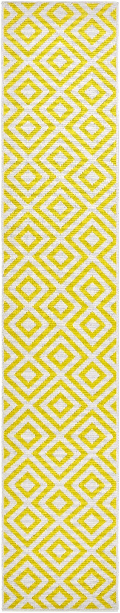 Geometrical Spilsby Yellow And White Machine Woven Outdoor Rug - The Rug Decor