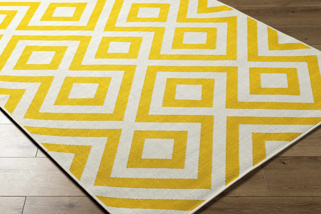 Geometrical Spilsby Yellow And White Machine Woven Outdoor Rug - The Rug Decor