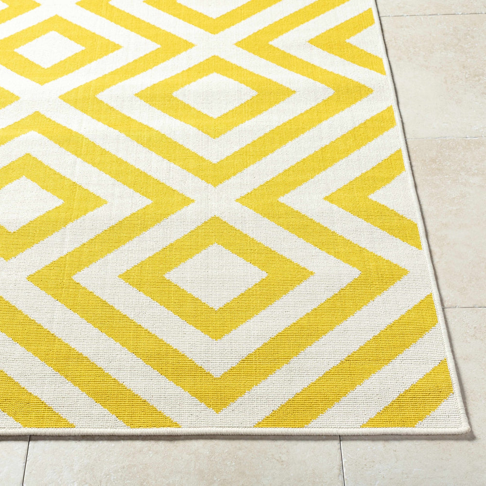 Geometrical Spilsby Yellow And White Machine Woven Outdoor Rug - The Rug Decor