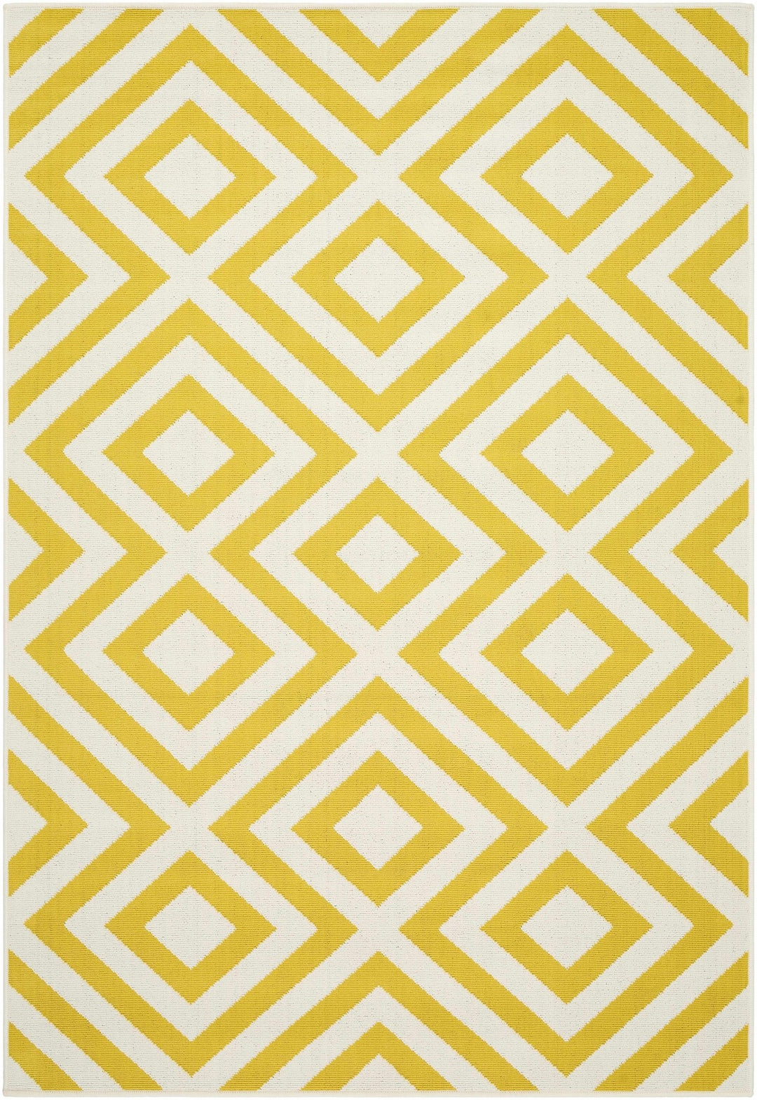 Geometrical Spilsby Yellow And White Machine Woven Outdoor Rug - The Rug Decor