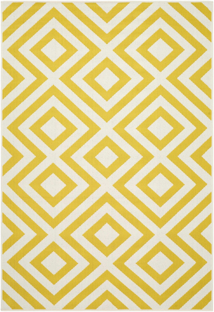 Geometrical Spilsby Yellow And White Machine Woven Outdoor Rug - The Rug Decor