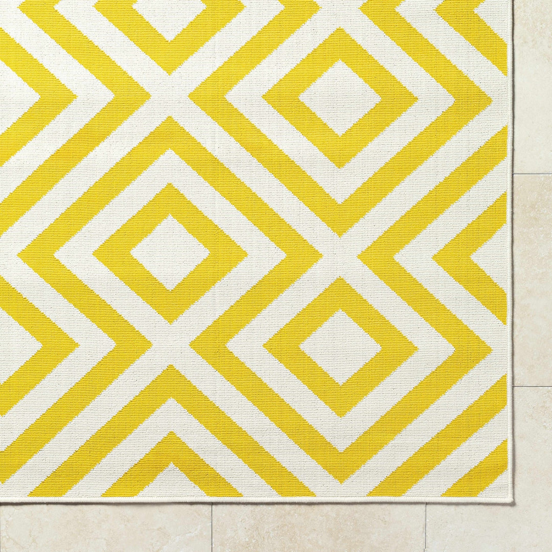 Geometrical Spilsby Yellow And White Machine Woven Outdoor Rug - The Rug Decor