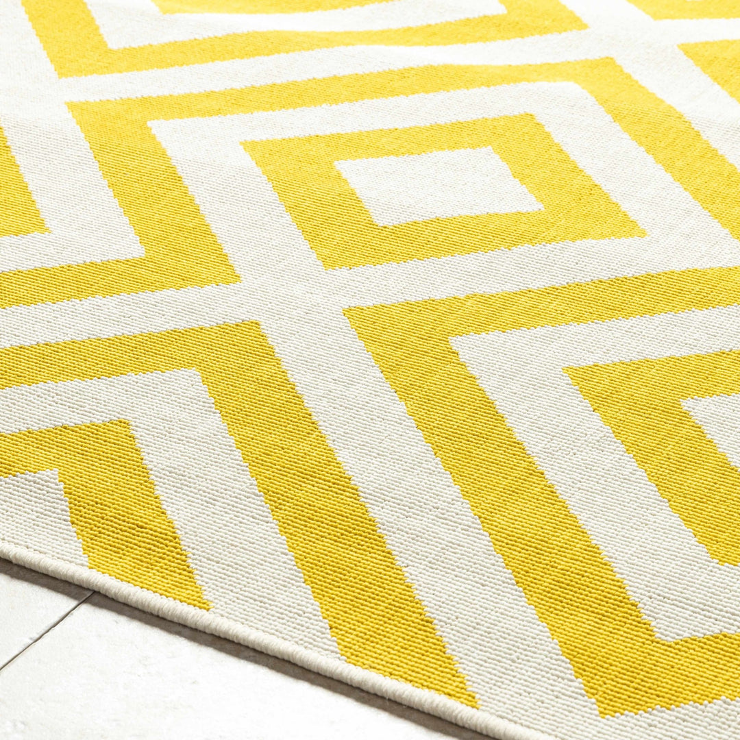 Geometrical Spilsby Yellow And White Machine Woven Outdoor Rug - The Rug Decor