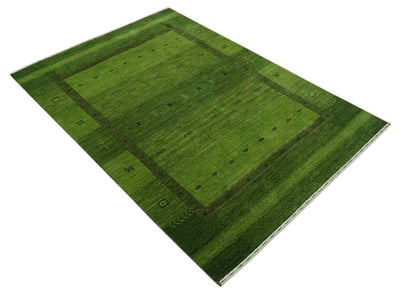 Geometrical Stripes Design Green Hand loom Multi Size wool Area Rug - The Rug Decor