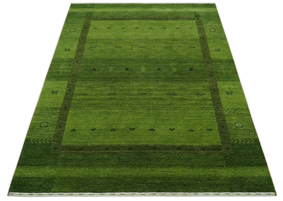 Geometrical Stripes Design Green Hand loom Multi Size wool Area Rug - The Rug Decor