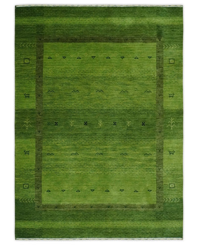 Geometrical Stripes Design Green Hand loom Multi Size wool Area Rug - The Rug Decor