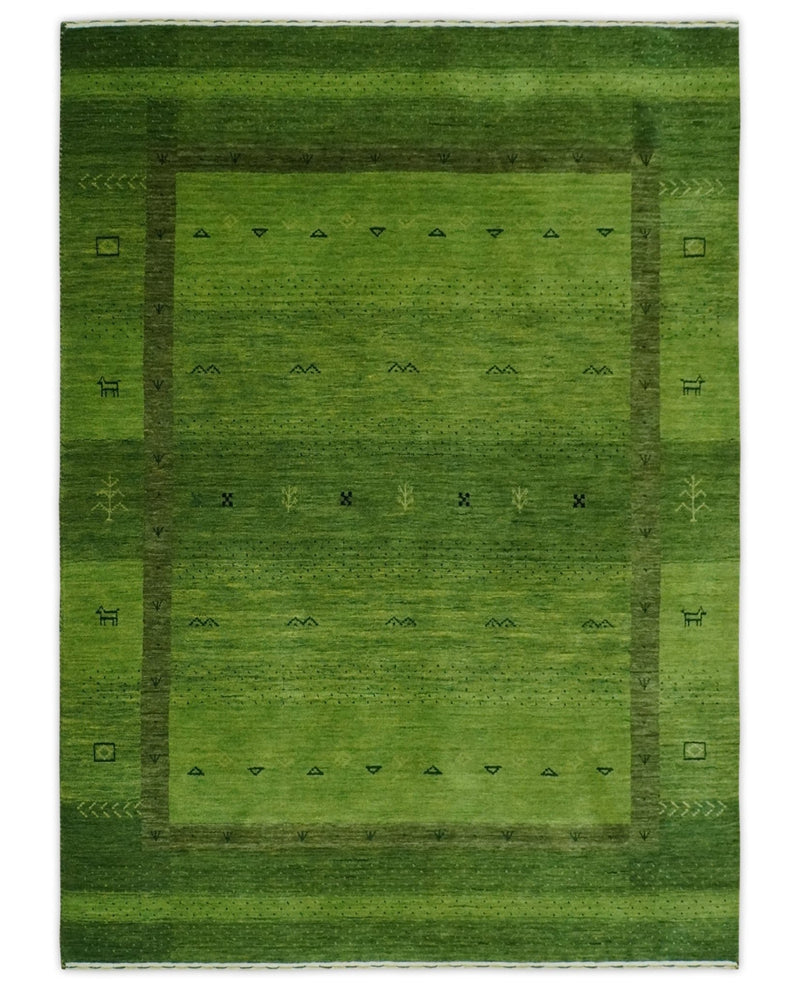 Geometrical Stripes Design Green Hand loom Multi Size wool Area Rug - The Rug Decor