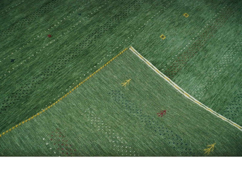 Geometrical Stripes Design Green, Ivory and Charcoal Hand loom 4.6x6.6 wool Area Rug - The Rug Decor