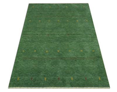 Geometrical Stripes Design Green, Ivory and Charcoal Hand loom 4.6x6.6 wool Area Rug - The Rug Decor